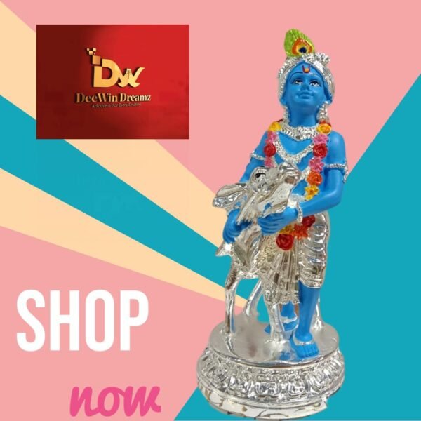 Krishna With Cow Silver Plated
