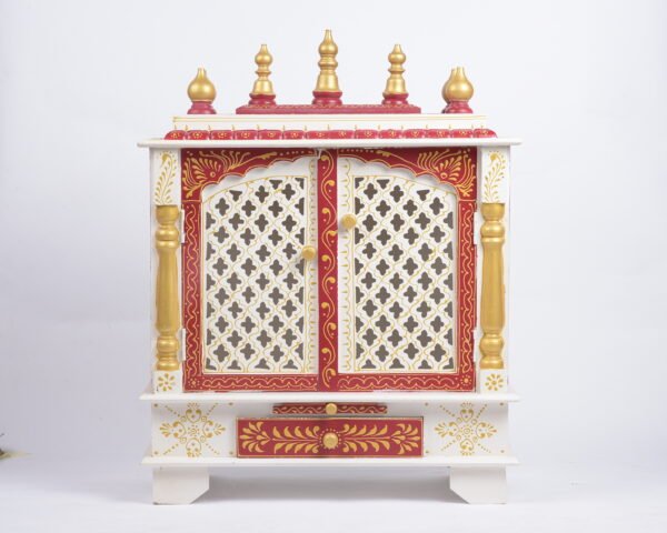 White and Red Pooja Mandir (Either Wall Mounted or Floor Rested)