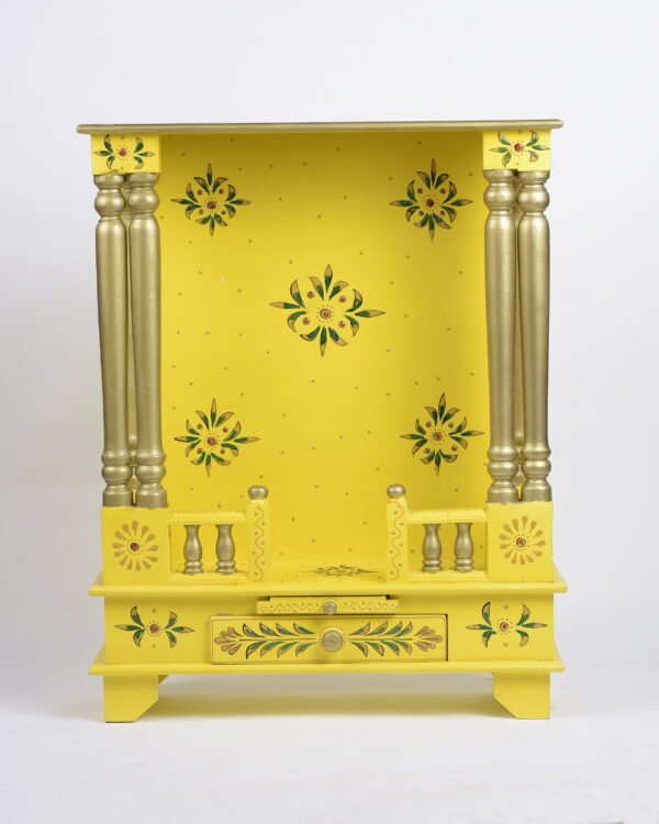 Yellow Wooden Pooja Mandir Floor Rested - Image 3