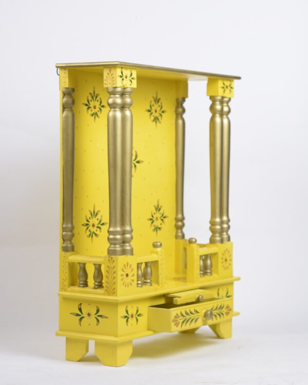 Yellow Wooden Pooja Mandir Floor Rested - Image 4