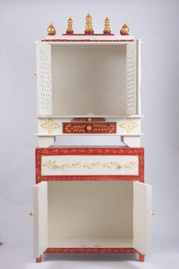 Pooja Mandir with Cabinet White and Red - Image 2