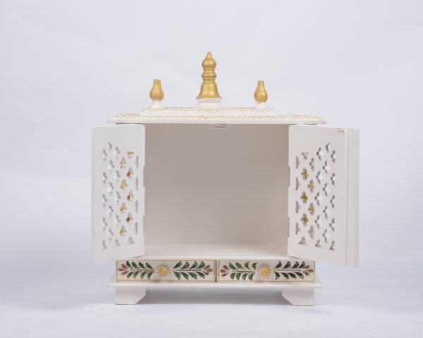 White and Gold Wall Mounted Pooja Mandir - Image 2