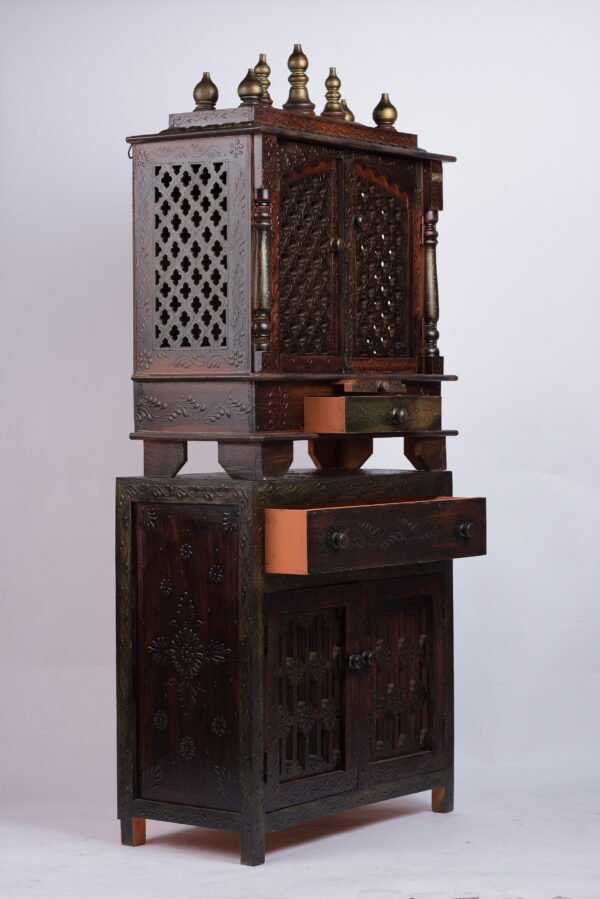 Pooja Mandir with Cabinet Copper Finish - Image 3