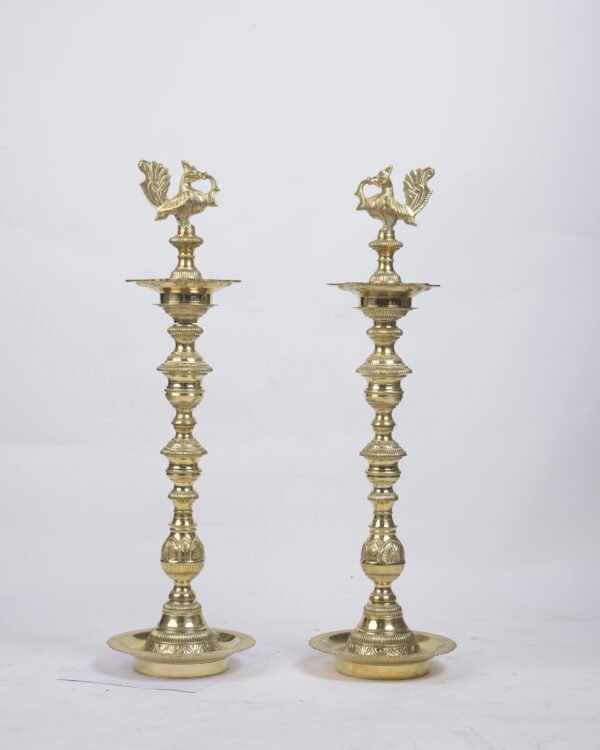 Pure Brass Kuthuvilaku (30 inches) with Anna Pakshi Design
