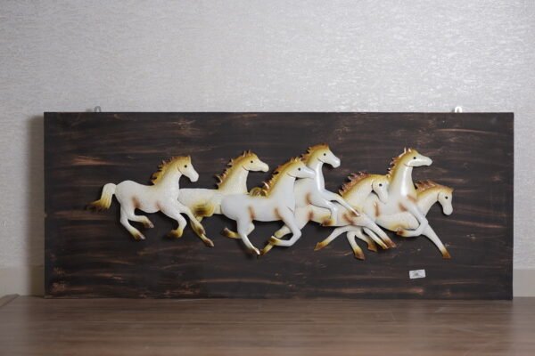 White Seven Horses with Frame