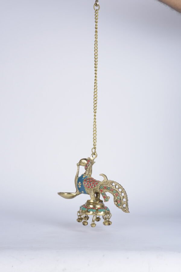 Stone Finish Peacock Hanging Diya - Image 2