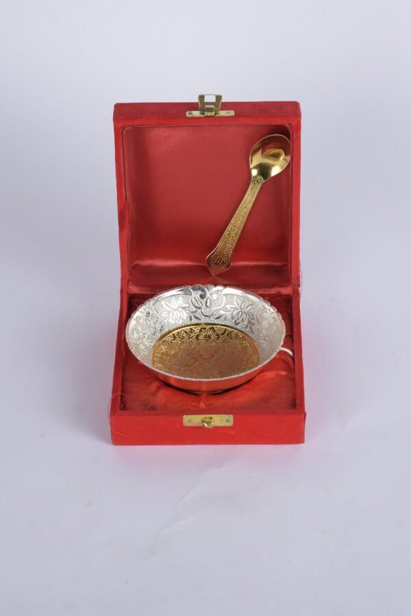 German Silver Gold and Silver Plated,Single Bowl with Spoon - Image 2