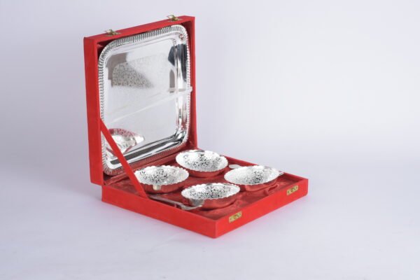 German Silver Four Bowls with Spoons and Tray (Silver Plated) - Image 2