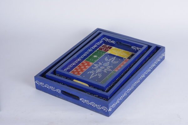 Multi Coloured Wooden Tray (set of 3)