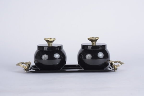 Black Cermaic Jar and Tray
