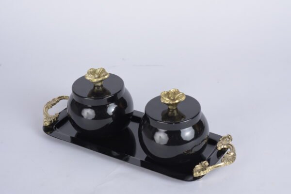Black Cermaic Jar and Tray - Image 2