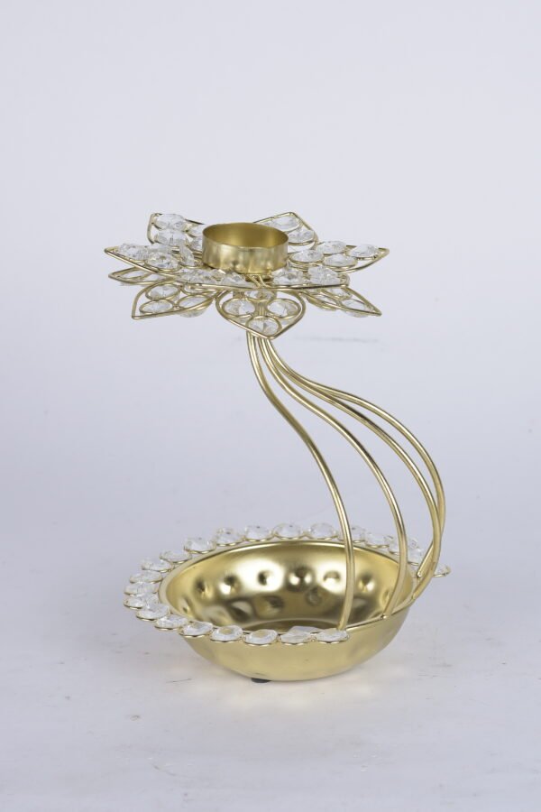 Crystal Single T-Light Candle Holder with Flower Urli