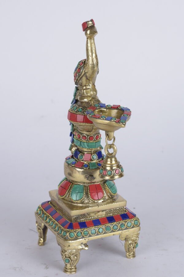 Stone Peacock Diya Holder with Bell. (12 inches) - Image 2