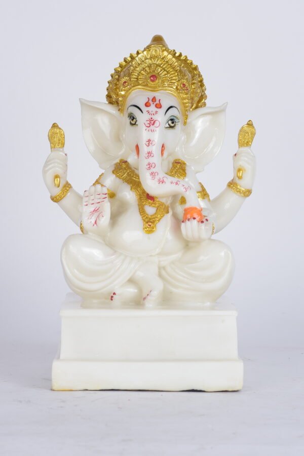 Marble Chowki Ganesha White (15 inches)
