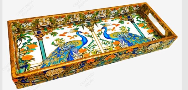 Peacock Designed Wooden Tray